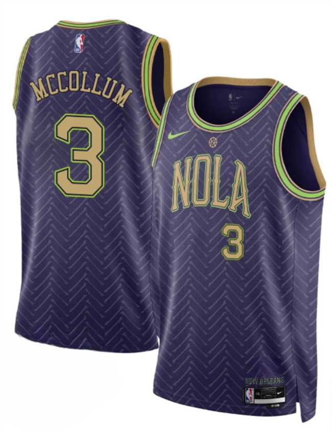 Mens New Orleans Pelicans #3 CJ McCollum Purple 2024-25 City Ediiton Stitched Jersey Dzhi